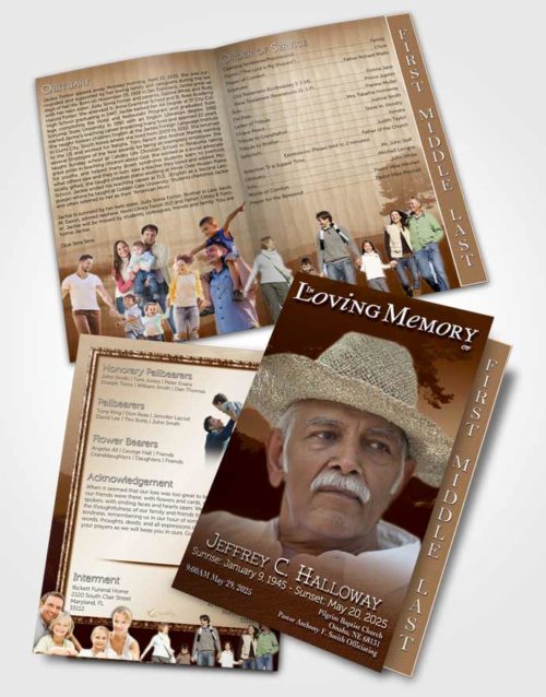 2 Page Graduated Step Fold Funeral Program Template Brochure Distant Golden Horizon