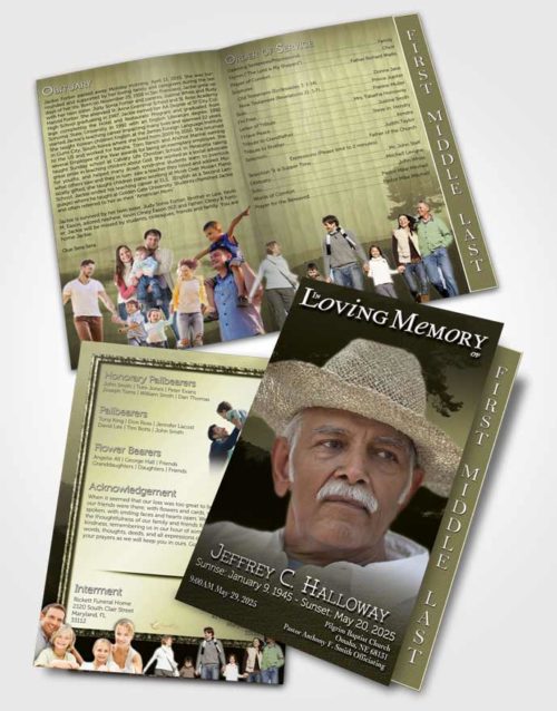 2 Page Graduated Step Fold Funeral Program Template Brochure Distant Rustic Horizon