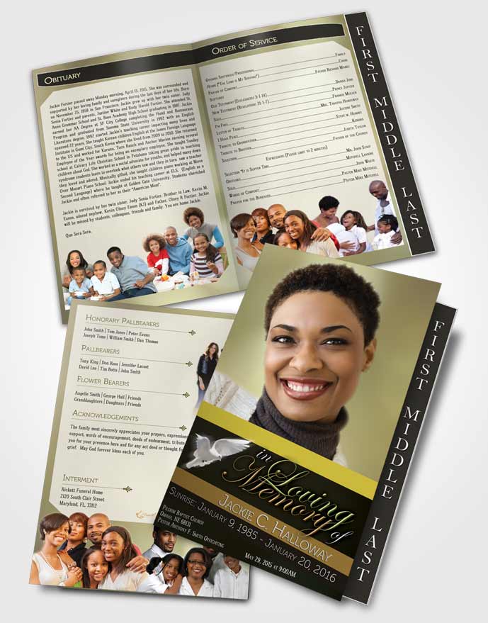 2 Page Graduated Step Fold Funeral Program Template Brochure Divine Essence Emerald Sunset