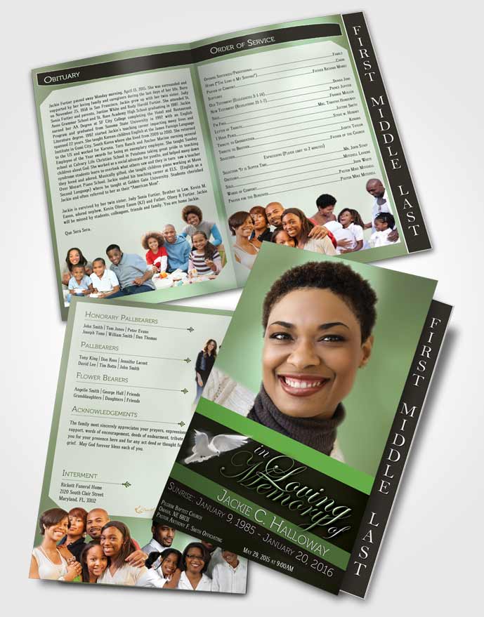 2 Page Graduated Step Fold Funeral Program Template Brochure Divine Essence Forest Laughter