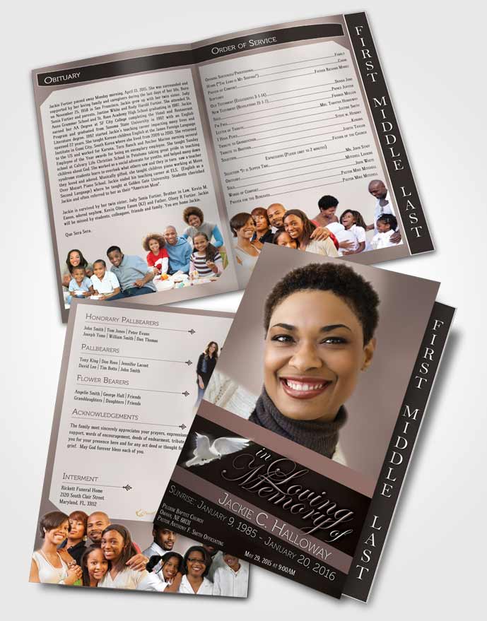2 Page Graduated Step Fold Funeral Program Template Brochure Divine Essence Gentle Breeze