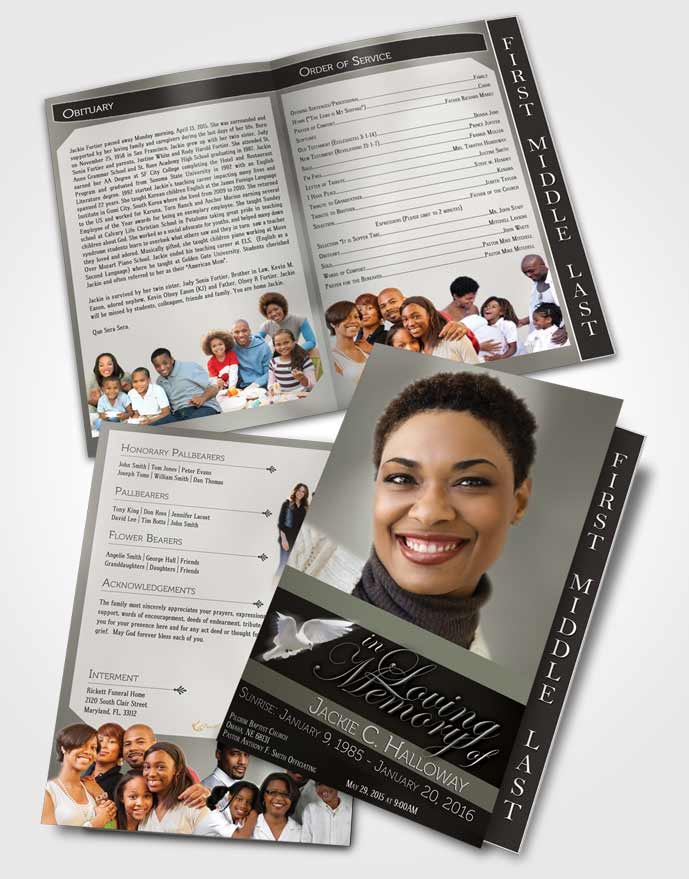 2 Page Graduated Step Fold Funeral Program Template Brochure Divine Essence Gentle Emeralds