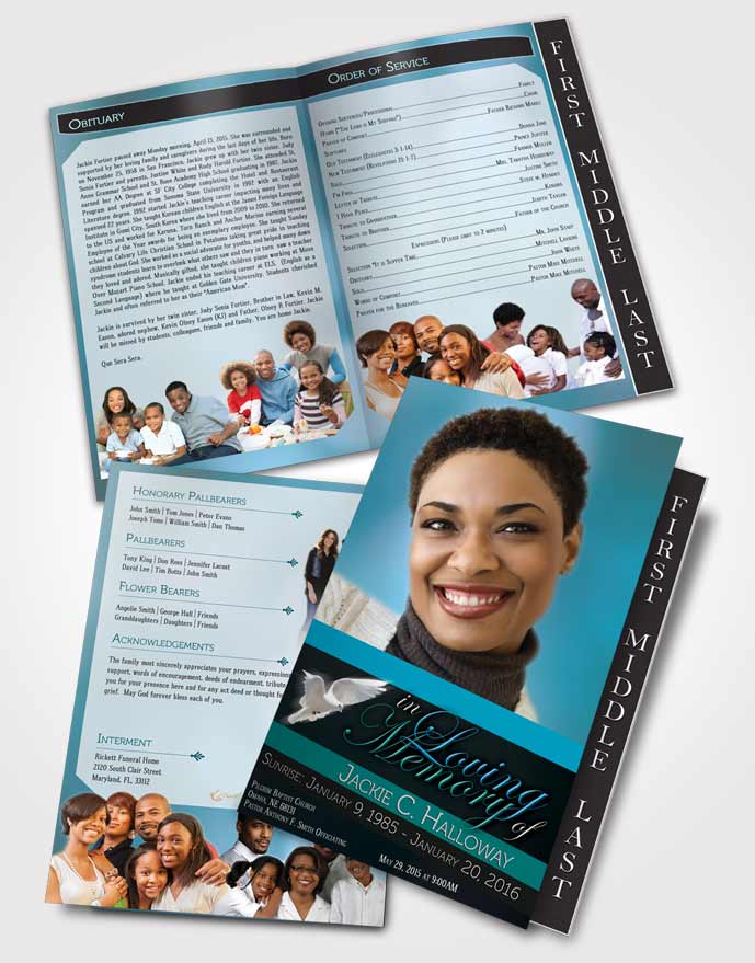 2 Page Graduated Step Fold Funeral Program Template Brochure Divine Essence Summer Ocean