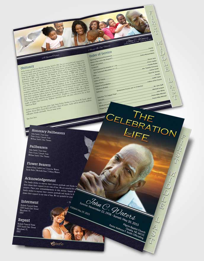 2 Page Graduated Step Fold Funeral Program Template Brochure Divine Higher Power