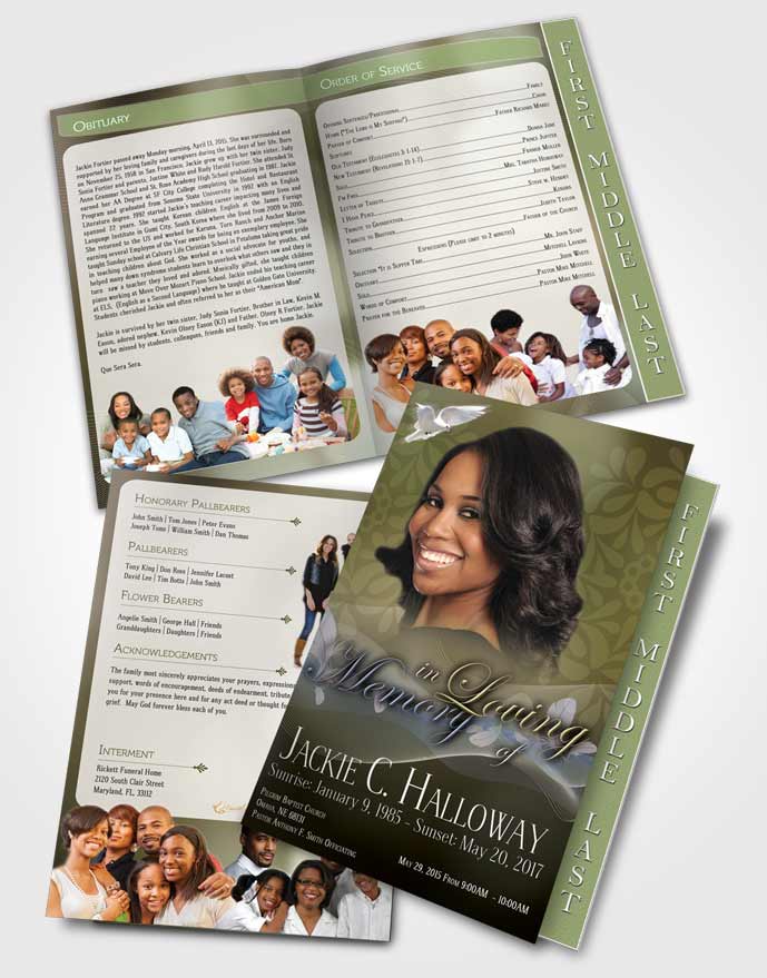 2 Page Graduated Step Fold Funeral Program Template Brochure Divinity Gentle Breeze