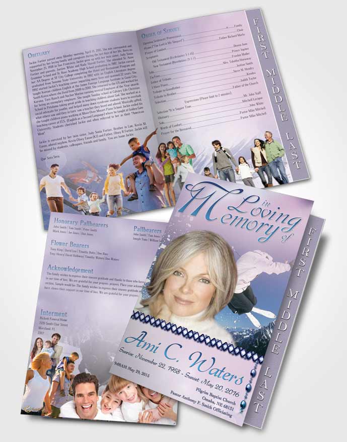 2 Page Graduated Step Fold Funeral Program Template Brochure Early Morning Ski Jumping