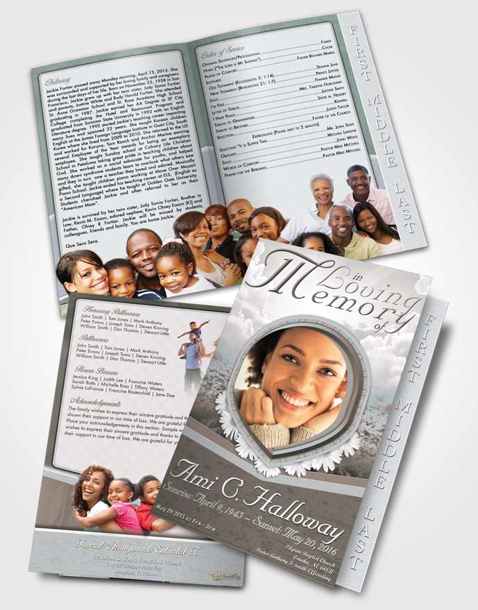 2 Page Graduated Step Fold Funeral Program Template Brochure Early Morning Splendor