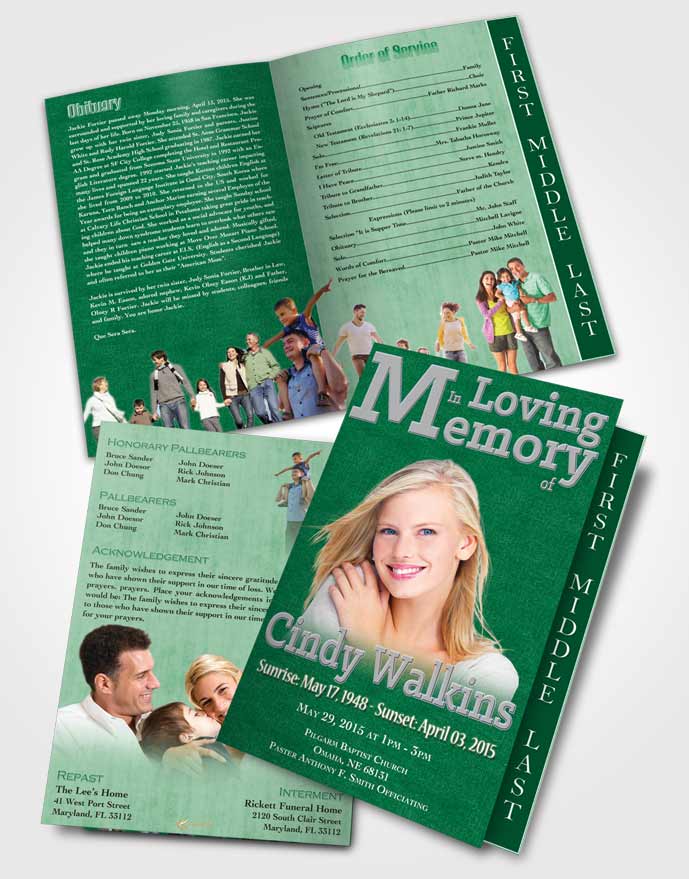 2 Page Graduated Step Fold Funeral Program Template Brochure Elegant Love Glowing Emerald