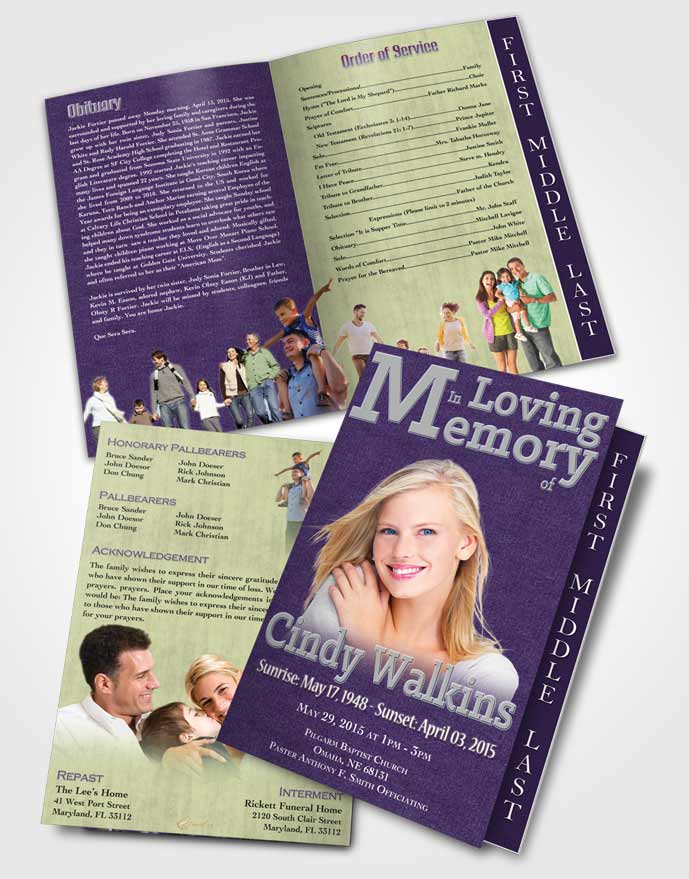 2 Page Graduated Step Fold Funeral Program Template Brochure Elegant Love Misty Sapphire