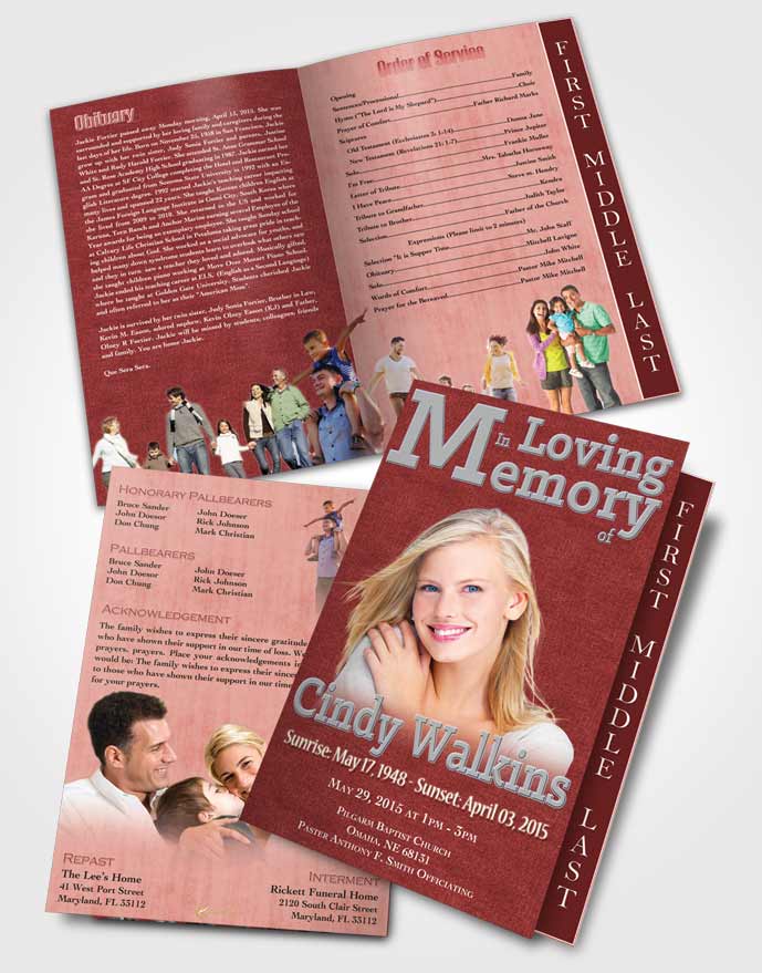 2 Page Graduated Step Fold Funeral Program Template Brochure Elegant Love Summer Ruby