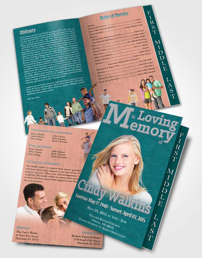 2 Page Graduated Step Fold Funeral Program Template Brochure Elegant Love Topaz Spirit