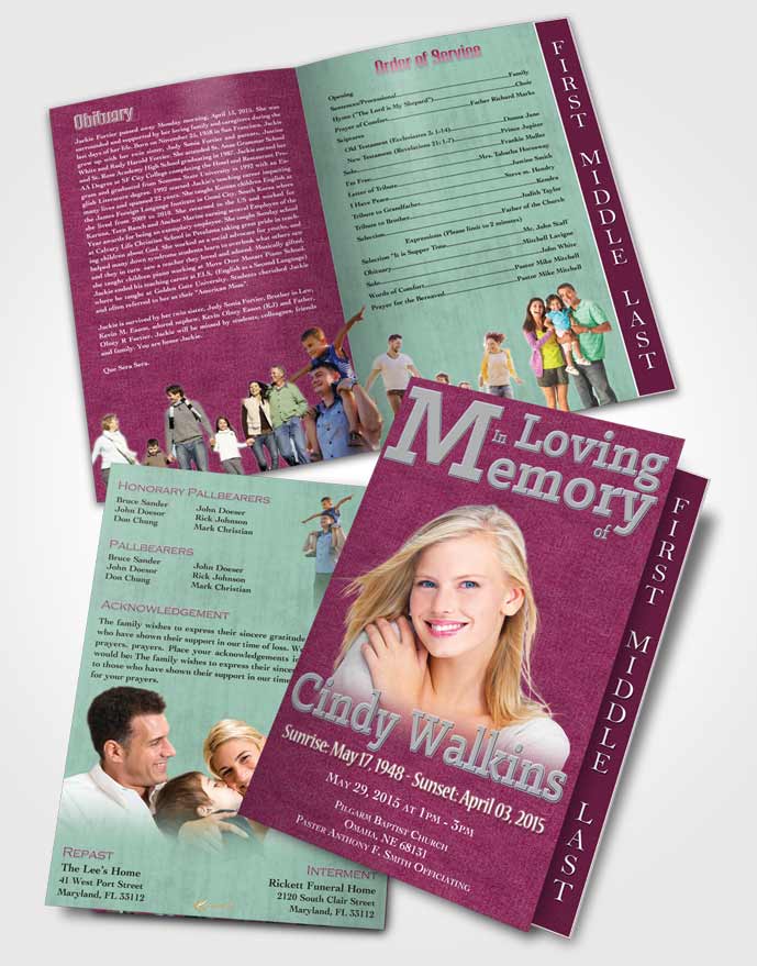 2 Page Graduated Step Fold Funeral Program Template Brochure Elegant Love Tranquil Rose