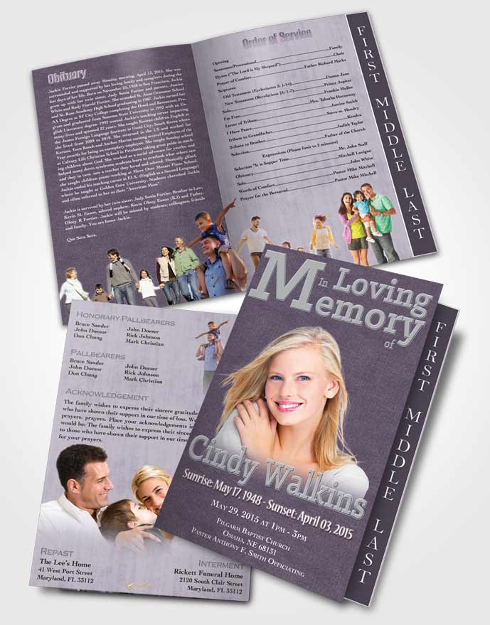2 Page Graduated Step Fold Funeral Program Template Brochure Elegant Love Whispering Lavender