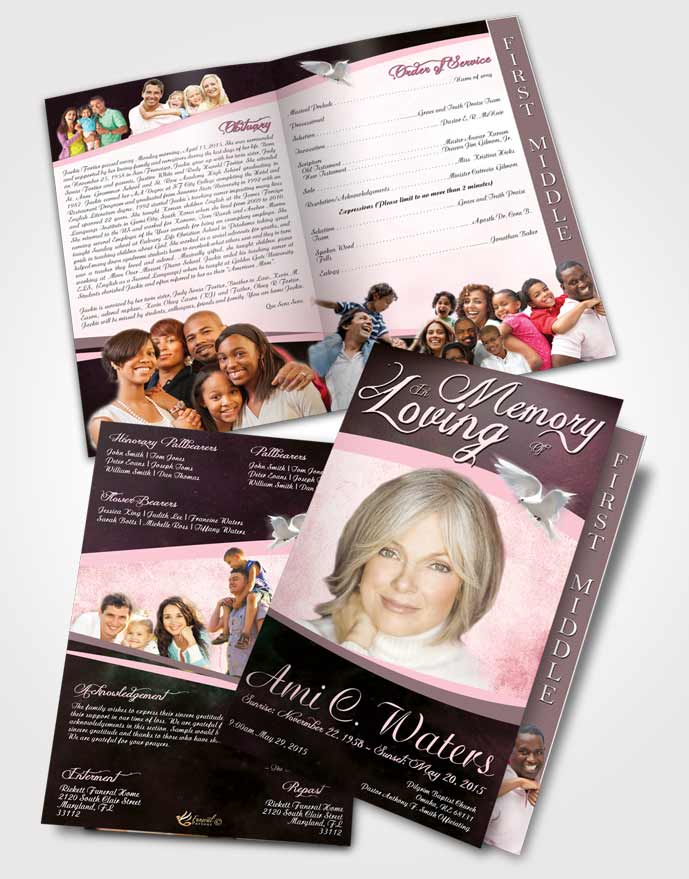 2 Page Graduated Step Fold Funeral Program Template Brochure Elegant Paradise