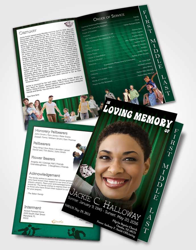 2 Page Graduated Step Fold Funeral Program Template Brochure Emerald Actor