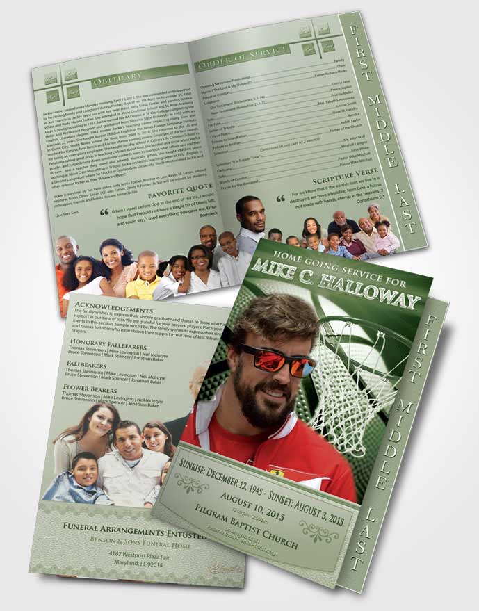 2 Page Graduated Step Fold Funeral Program Template Brochure Emerald Basketball Honor