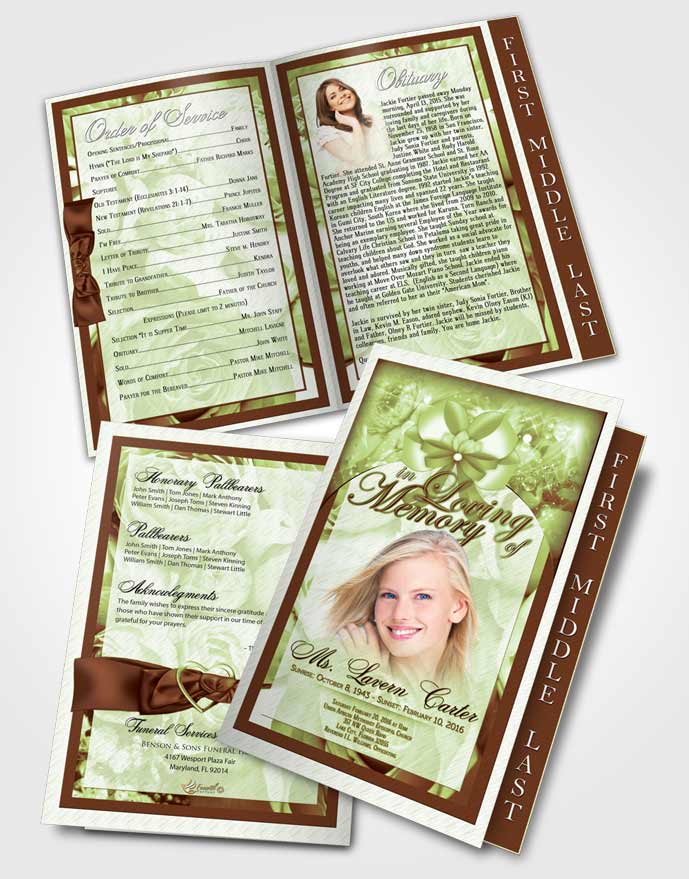 2 Page Graduated Step Fold Funeral Program Template Brochure Emerald Bliss Petals in the Wind