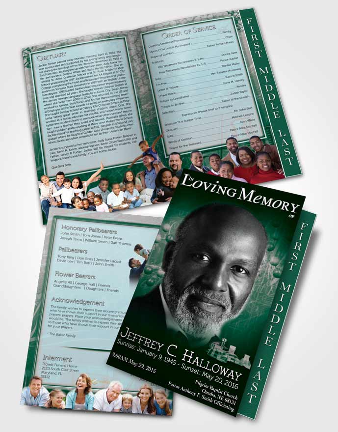 2 Page Graduated Step Fold Funeral Program Template Brochure Emerald Chemist