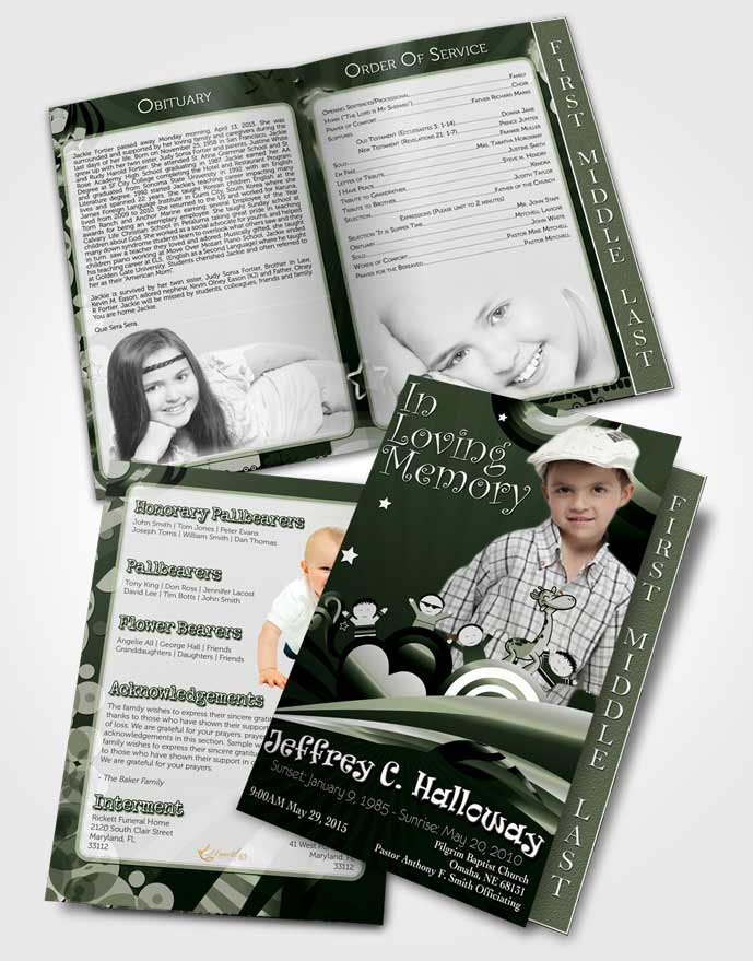2 Page Graduated Step Fold Funeral Program Template Brochure Emerald Childs Journey