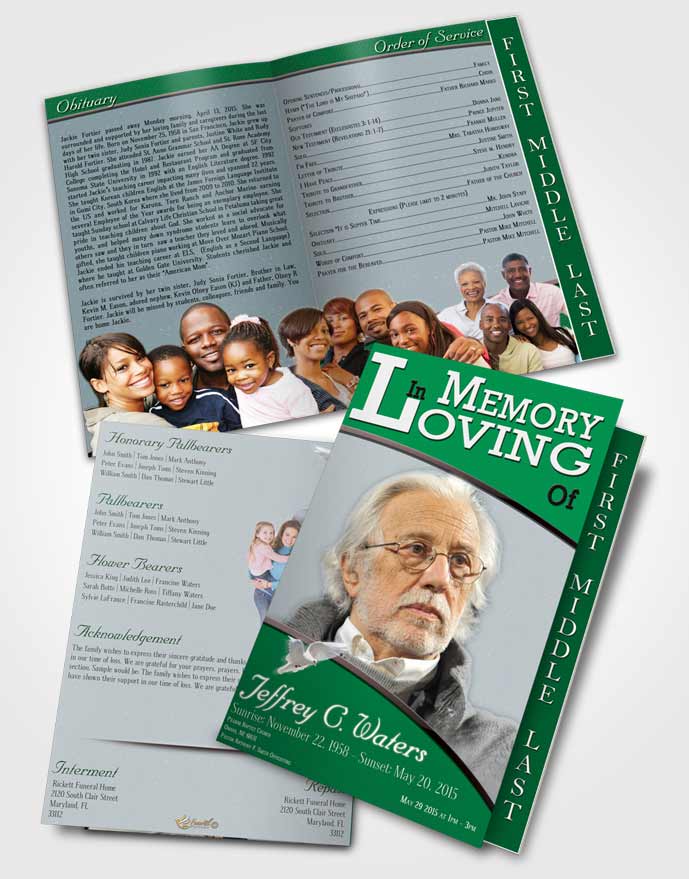 2 Page Graduated Step Fold Funeral Program Template Brochure Emerald Clarity