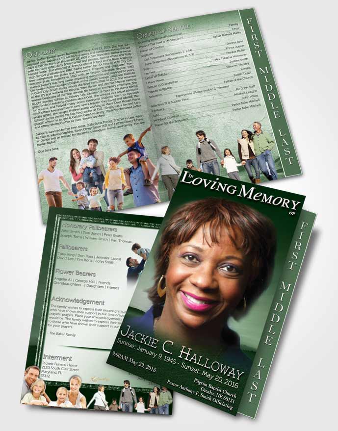 2 Page Graduated Step Fold Funeral Program Template Brochure Emerald Desert Sky