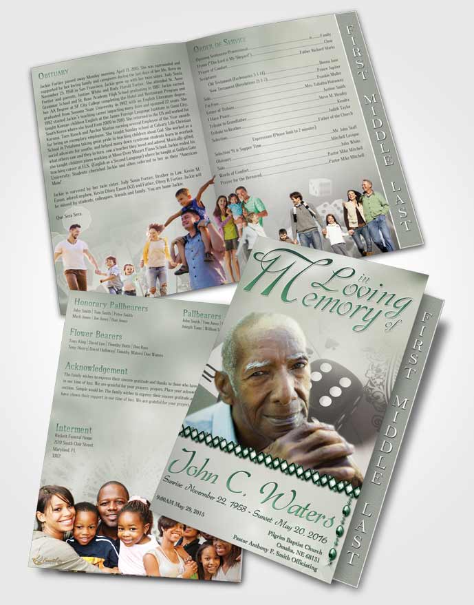 2 Page Graduated Step Fold Funeral Program Template Brochure Emerald Double Down