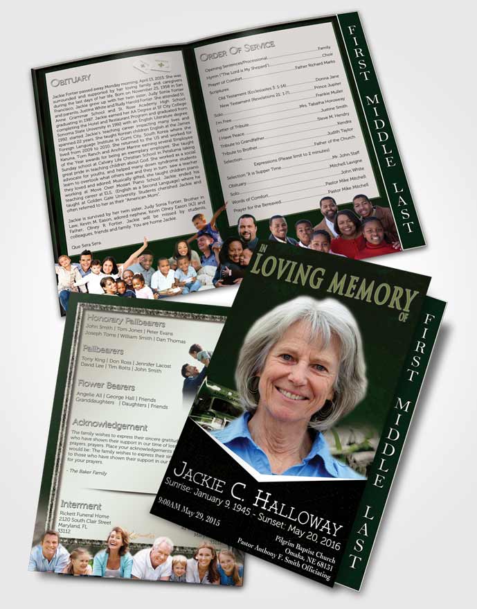 2 Page Graduated Step Fold Funeral Program Template Brochure Emerald EMT Savior