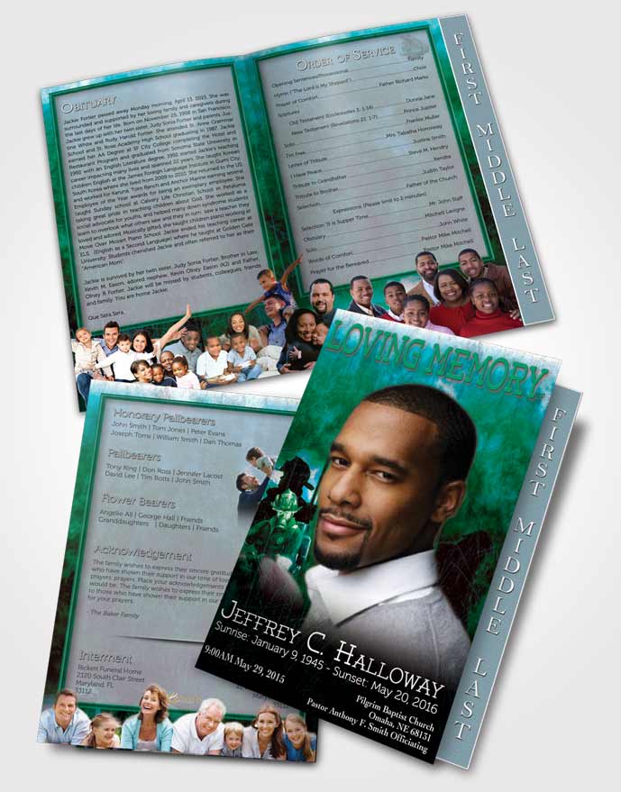 2 Page Graduated Step Fold Funeral Program Template Brochure Emerald Firefighter