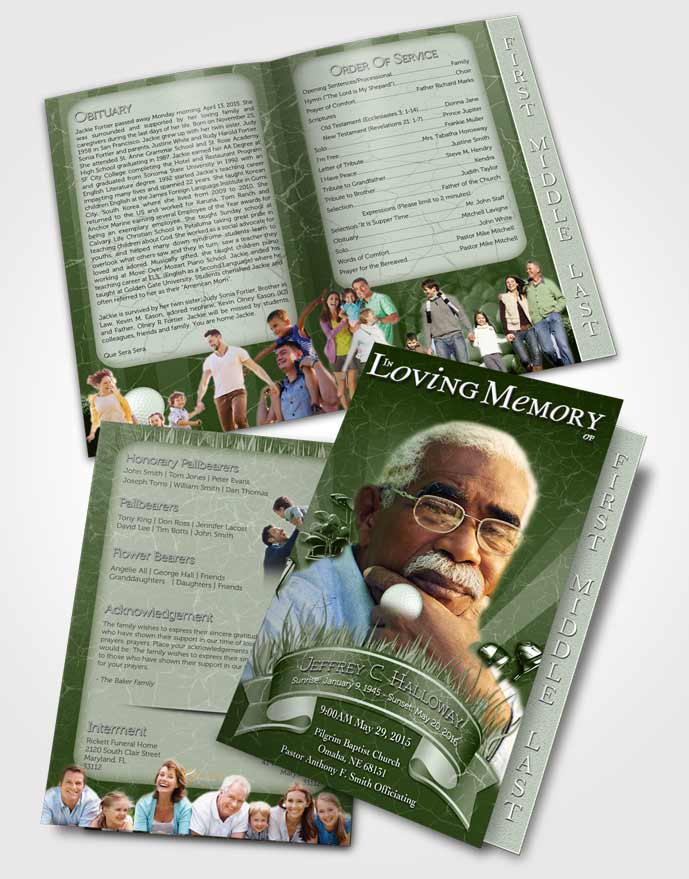 2 Page Graduated Step Fold Funeral Program Template Brochure Emerald Golf Star