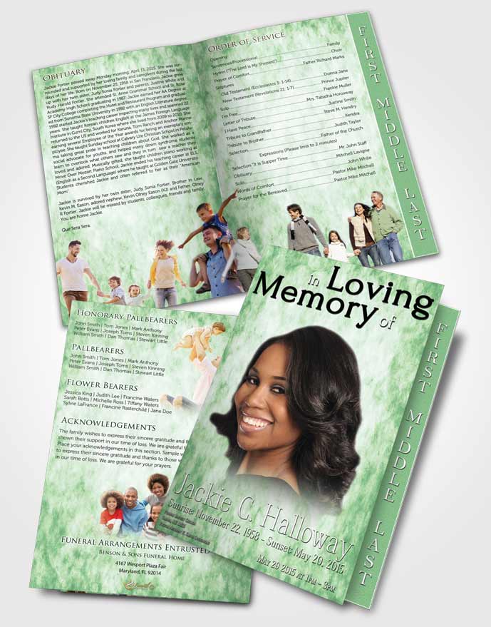 2 Page Graduated Step Fold Funeral Program Template Brochure Emerald Harmonics