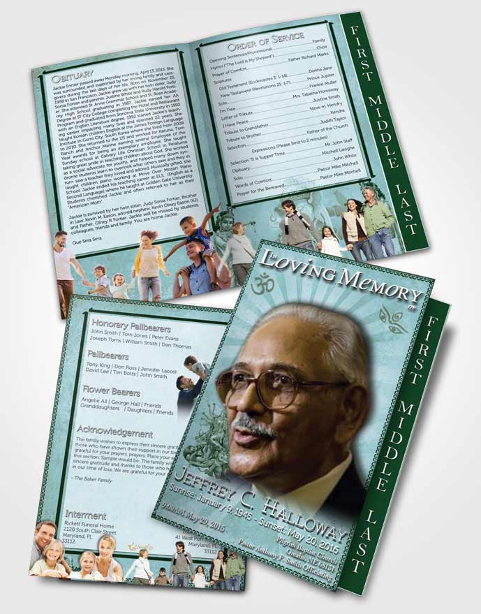 2 Page Graduated Step Fold Funeral Program Template Brochure Emerald Hindu Faith