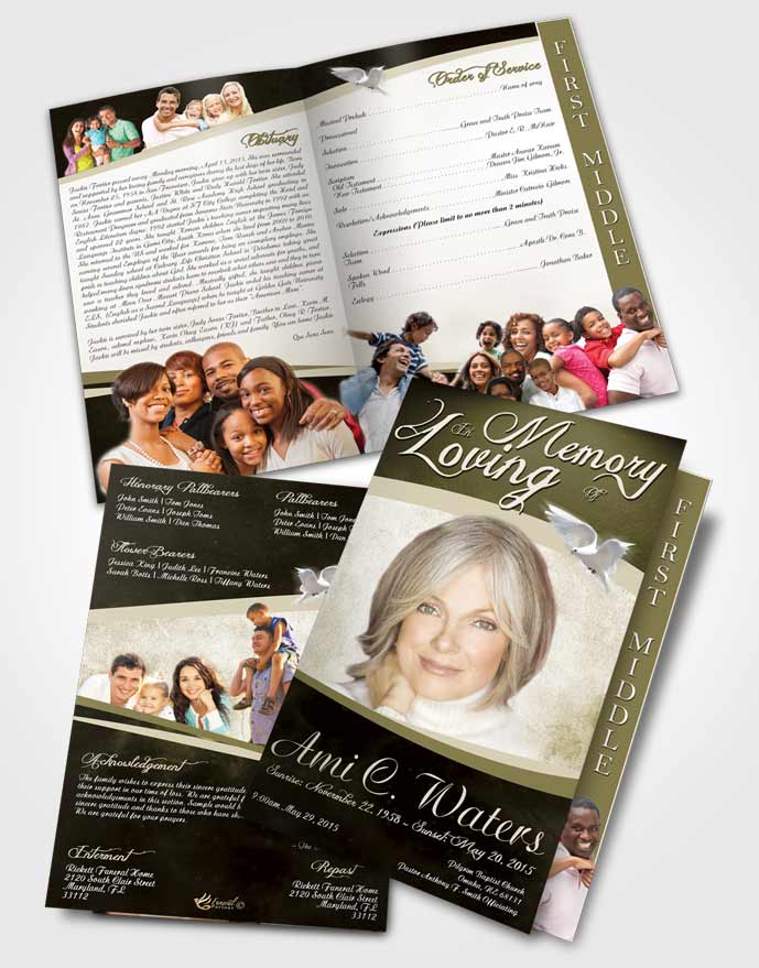 2 Page Graduated Step Fold Funeral Program Template Brochure Emerald Paradise