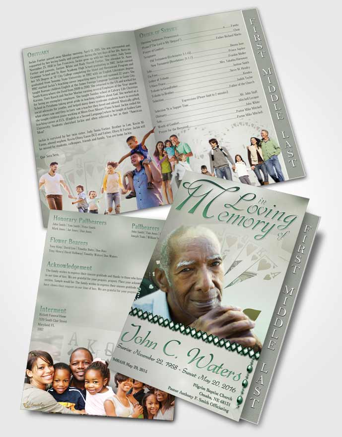 2 Page Graduated Step Fold Funeral Program Template Brochure Emerald Royal Flush