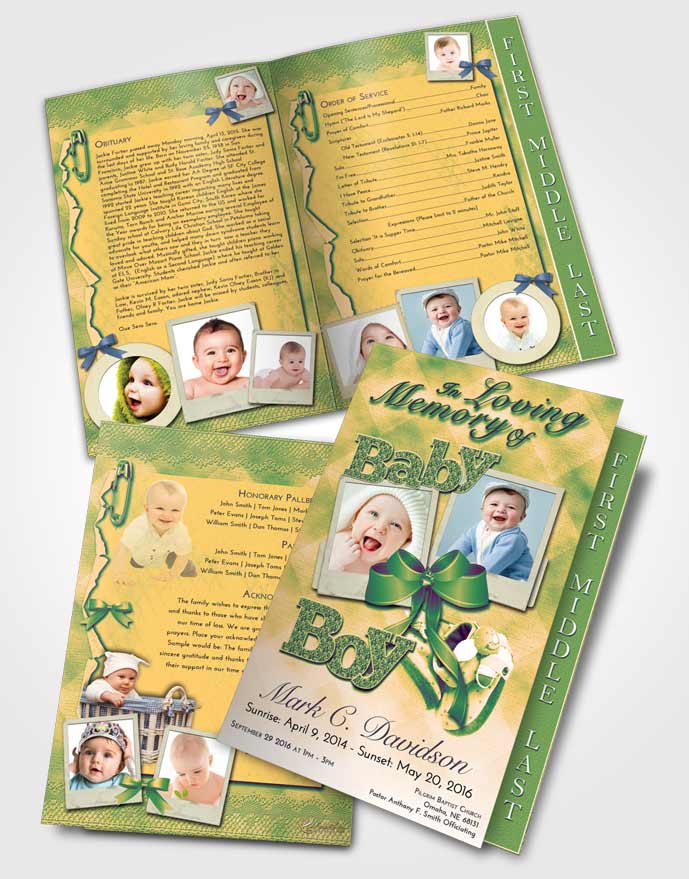 2 Page Graduated Step Fold Funeral Program Template Brochure Emerald Serenity Baby Boy