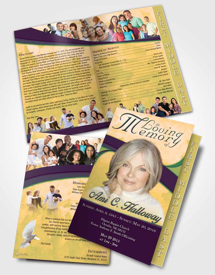 2 Page Graduated Step Fold Funeral Program Template Brochure Emerald Serenity Wisdom