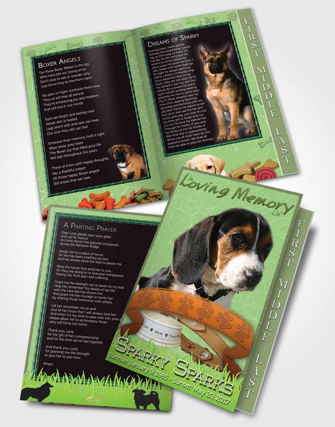 2 Page Graduated Step Fold Funeral Program Template Brochure Emerald Sparky the Dog