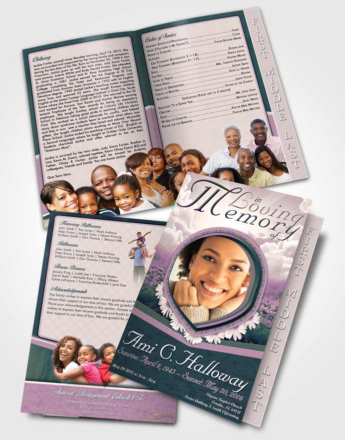 2 Page Graduated Step Fold Funeral Program Template Brochure Emerald Splendor
