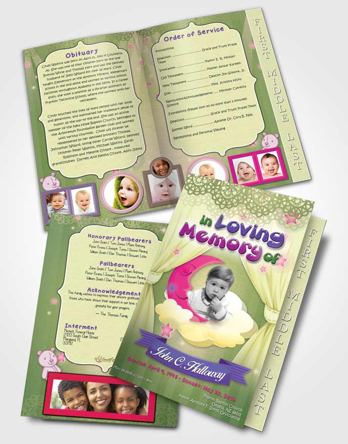 2 Page Graduated Step Fold Funeral Program Template Brochure Emerald Sunrise Childrens Innocence