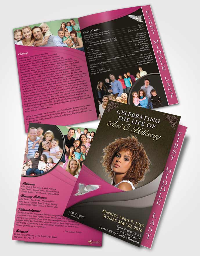 2 Page Graduated Step Fold Funeral Program Template Brochure Emerald Sunrise Magnificence