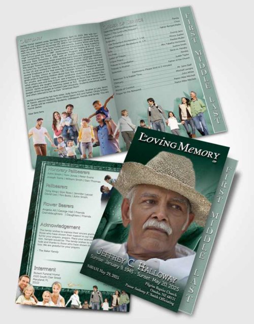 2 Page Graduated Step Fold Funeral Program Template Brochure Emerald Tulip Garden