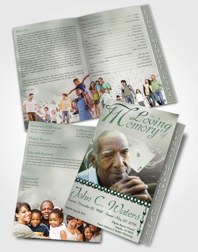 2 Page Graduated Step Fold Funeral Program Template Brochure Emerald Weekend Card Game