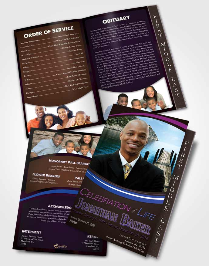 2 Page Graduated Step Fold Funeral Program Template Brochure Euphoric Dreams Journey