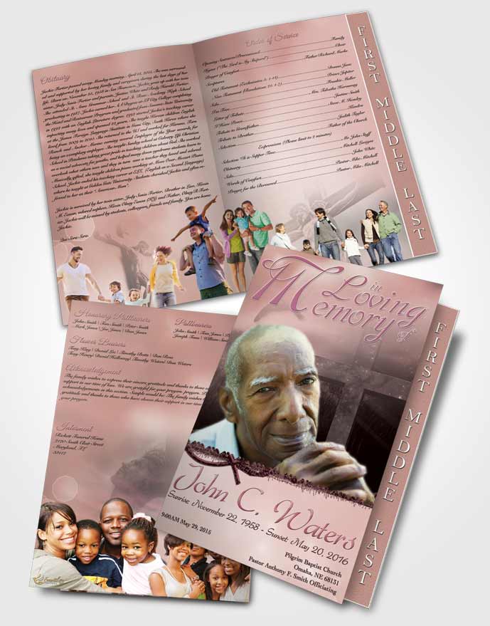2 Page Graduated Step Fold Funeral Program Template Brochure Evening Cross Soft Sunset