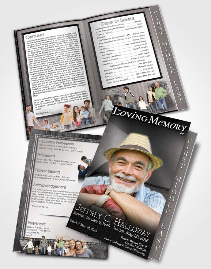 2 Page Graduated Step Fold Funeral Program Template Brochure Filipino Black and White Spirit