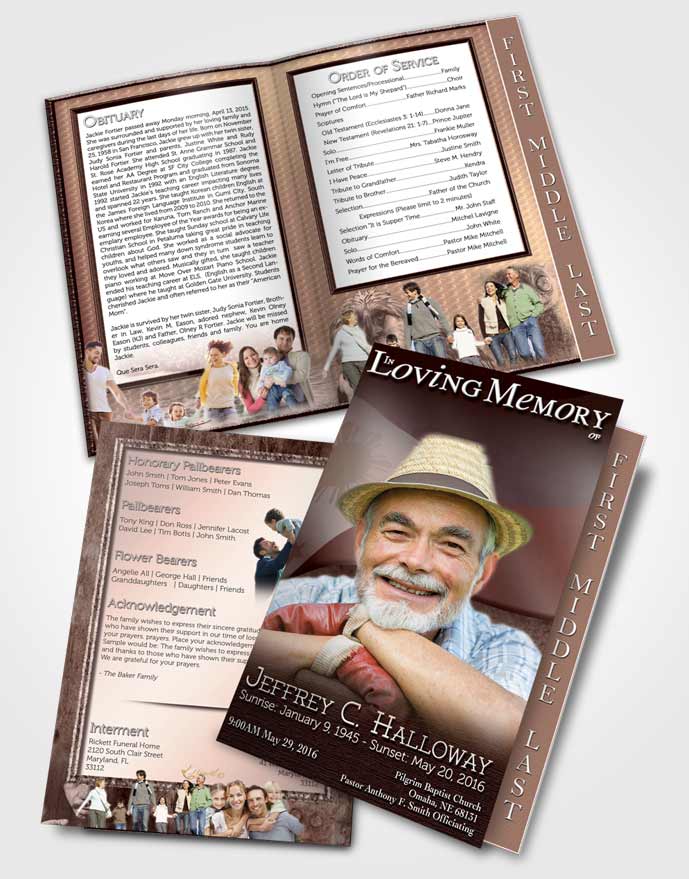 2 Page Graduated Step Fold Funeral Program Template Brochure Filipino Burgundy Spirit