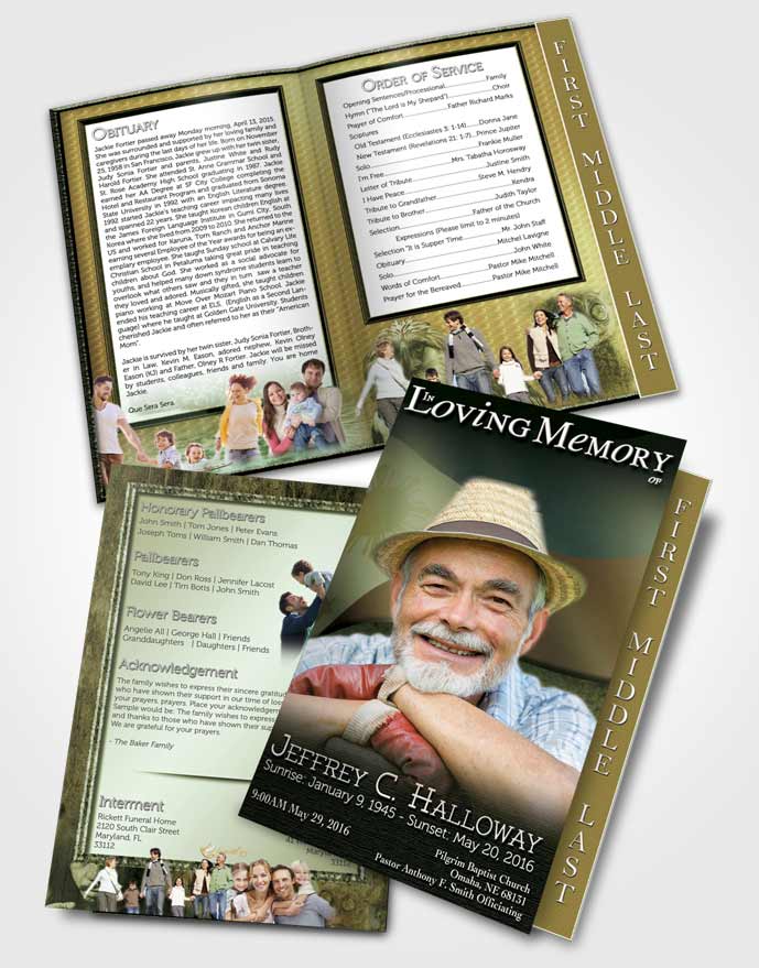 2 Page Graduated Step Fold Funeral Program Template Brochure Filipino Emerald Spirit