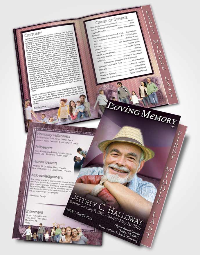2 Page Graduated Step Fold Funeral Program Template Brochure Filipino Lavender Spirit