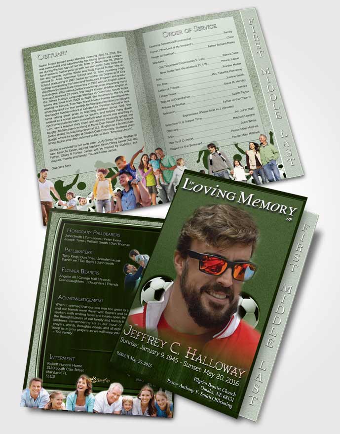 2 Page Graduated Step Fold Funeral Program Template Brochure Forest Breeze Soccer Star