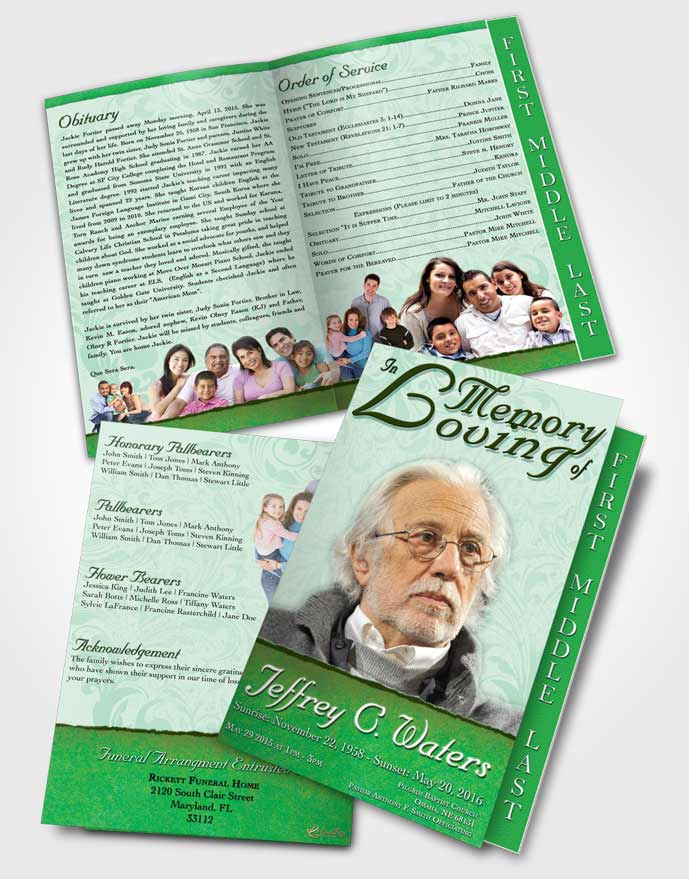 2 Page Graduated Step Fold Funeral Program Template Brochure Forest Destiny