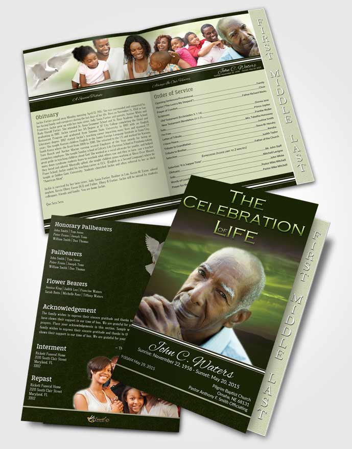 2 Page Graduated Step Fold Funeral Program Template Brochure Forest Higher Power